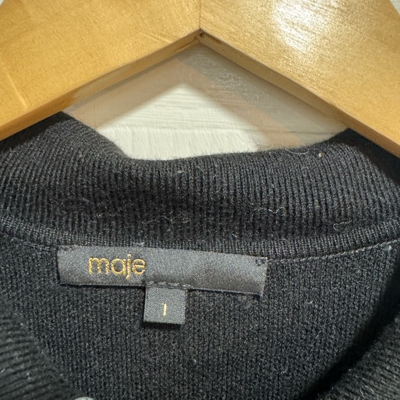 Maje Knit Overshirt with Eyelets Black and Silver Cardigan with Studded Grommets - Picture 10 of 11